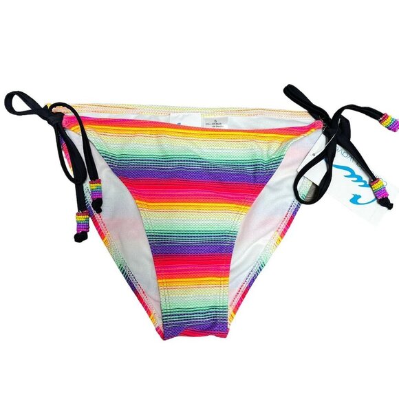NWT California Waves String Bikini Bottoms Small Jrs Multicolor Beaded Side Ties - Picture 6 of 16